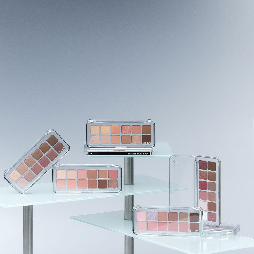 Clio Pro Eye Palette Air eyeshadow palette with multiple shades in sleek compact, perfect for versatile eye makeup looks.