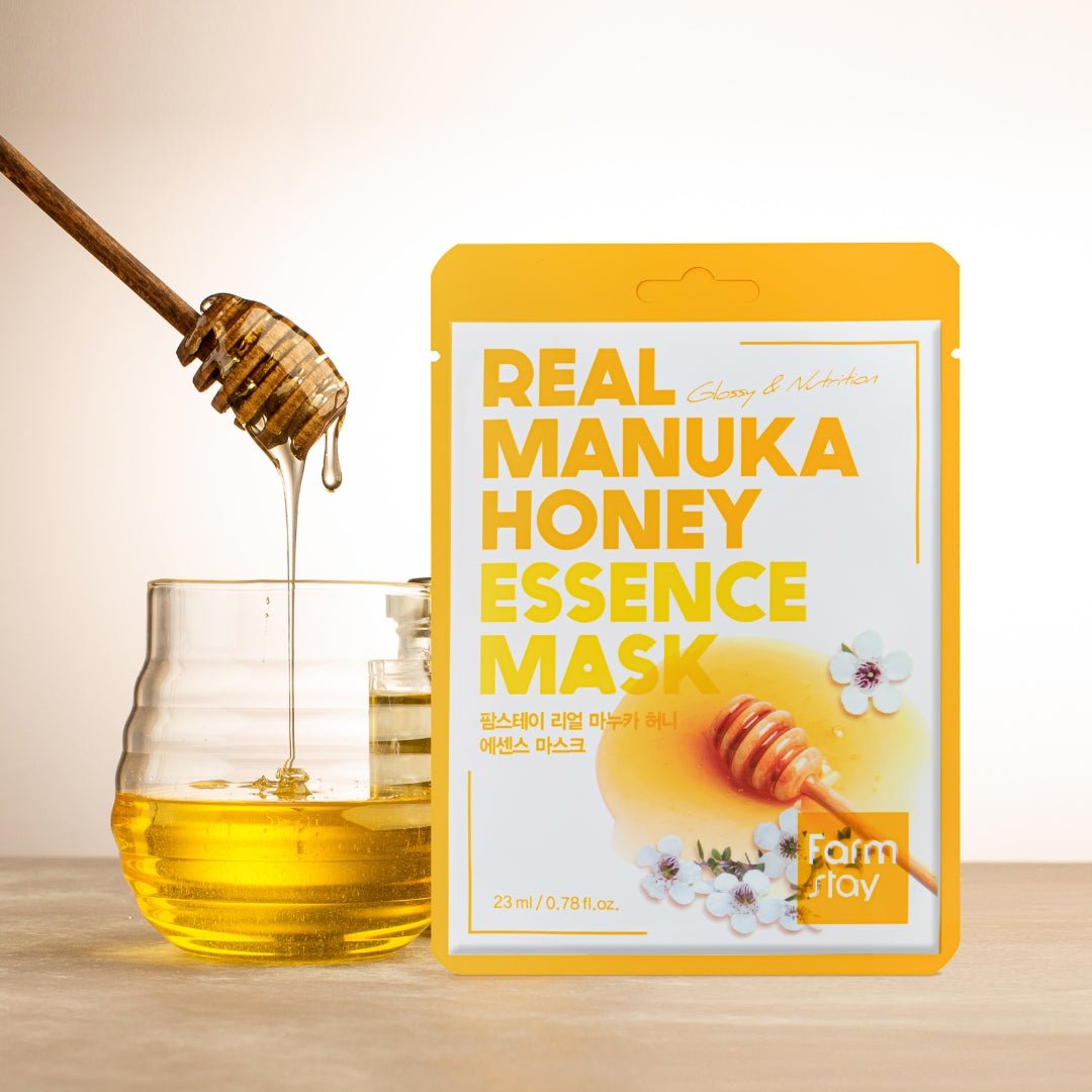 Farmstay Real Essence Mask Combo Pack V2 (Sheabutter,Blueberry,Peach,Manuka Honey) 12pc | La Cosmetique
