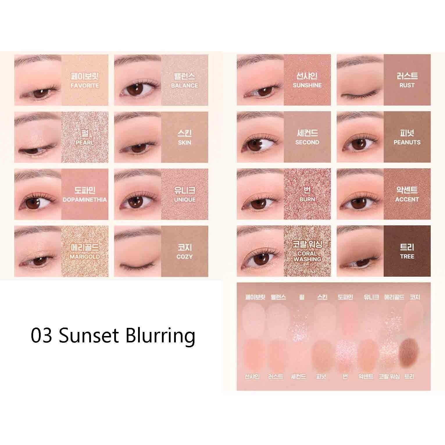 Wakemake Soft Blurring Eye Palette with neutral eyeshadow shades and matte finish, displayed in an open compact.
