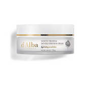 d'Alba White Truffle Double Serum & Cream face moisturizer jar, white packaging, 70g size, with elegant branding and nourishing formula