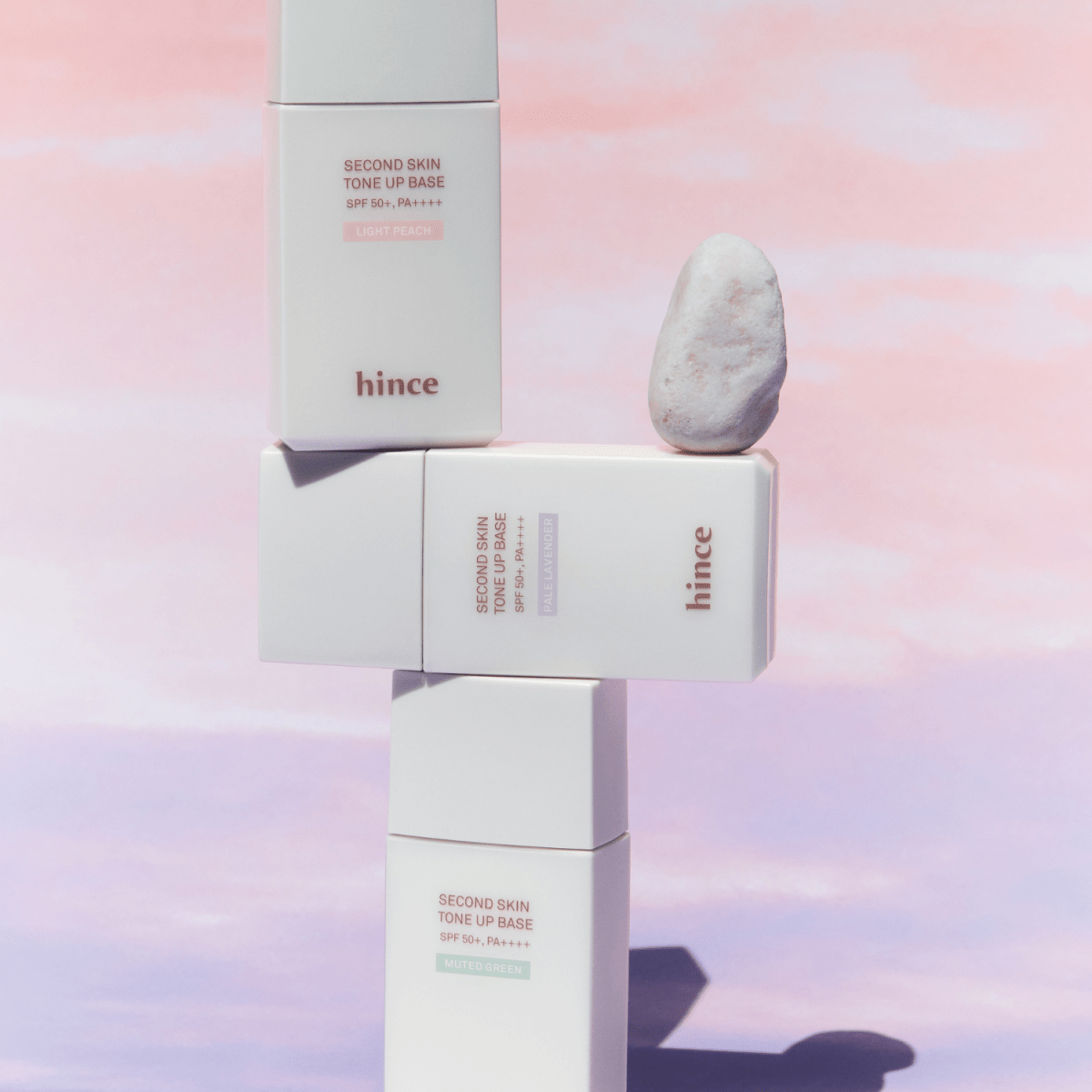 Hince Second Skin Tone Up Base tone-up cream applied on skin, providing a natural, even complexion and smooth finish.