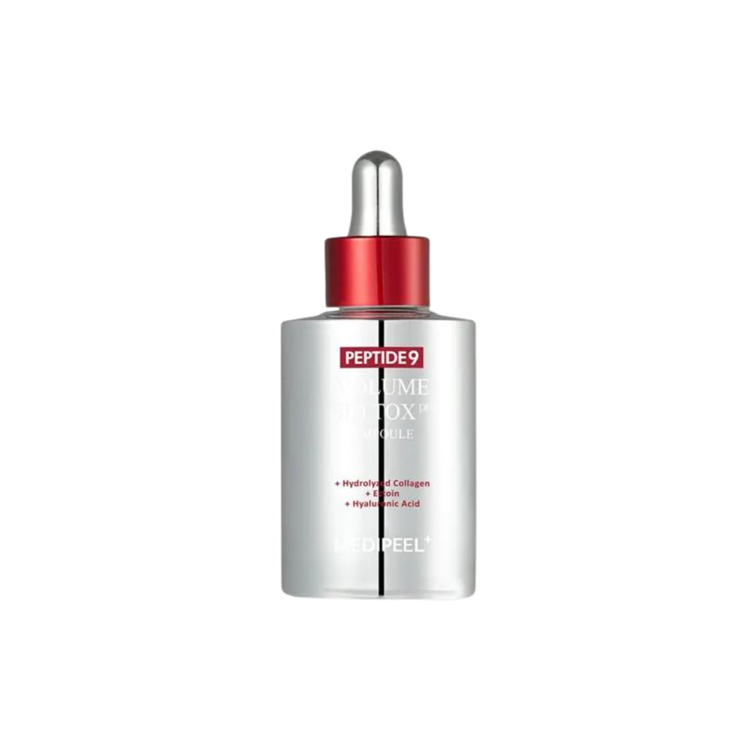 MEDIPEEL+ Peptide 9 Volume Biotox Ampoule Pro 100mL, a clear ampoule bottle with a white cap and label showing product details.