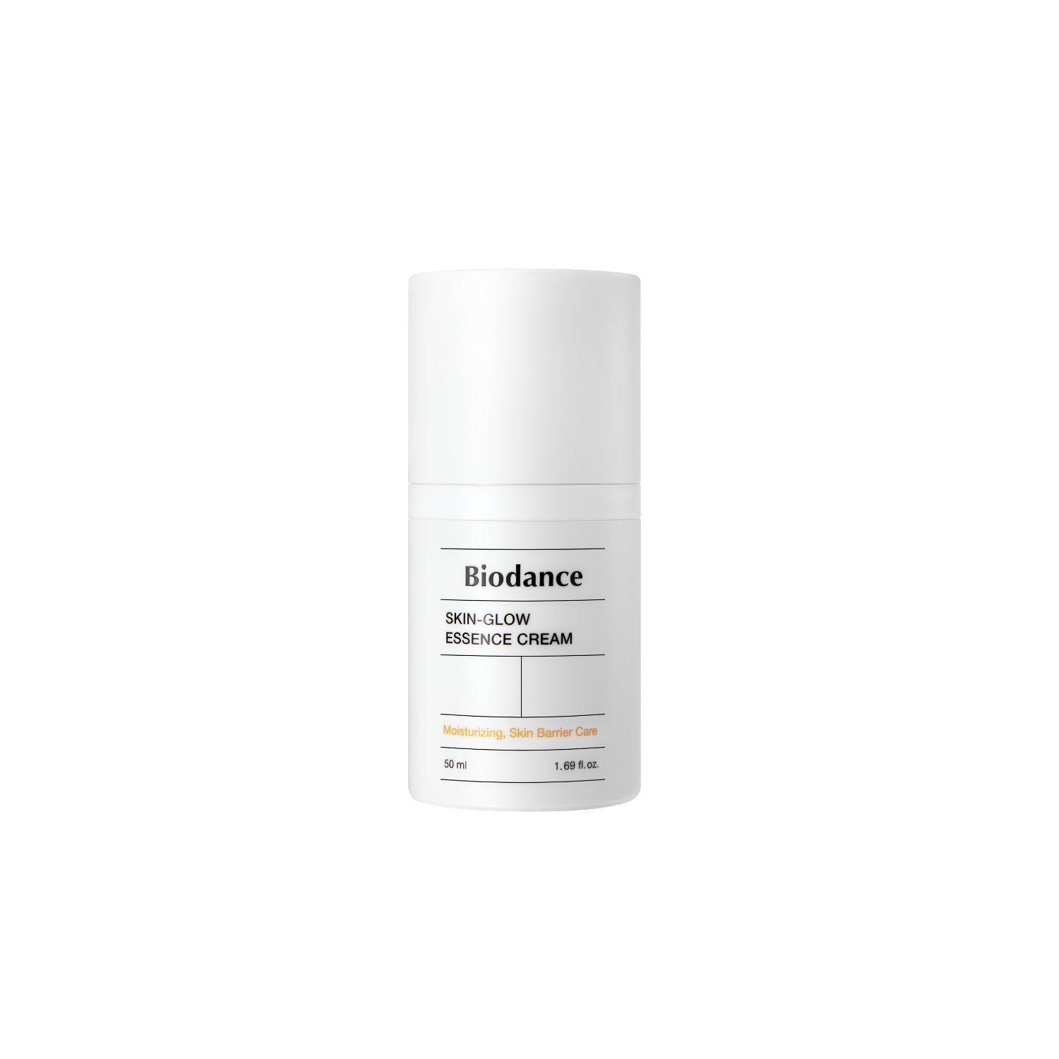 Biodance Skin-Glow Essence Cream 50ml face moisturizer jar with a sleek white and gold design for radiant skin.