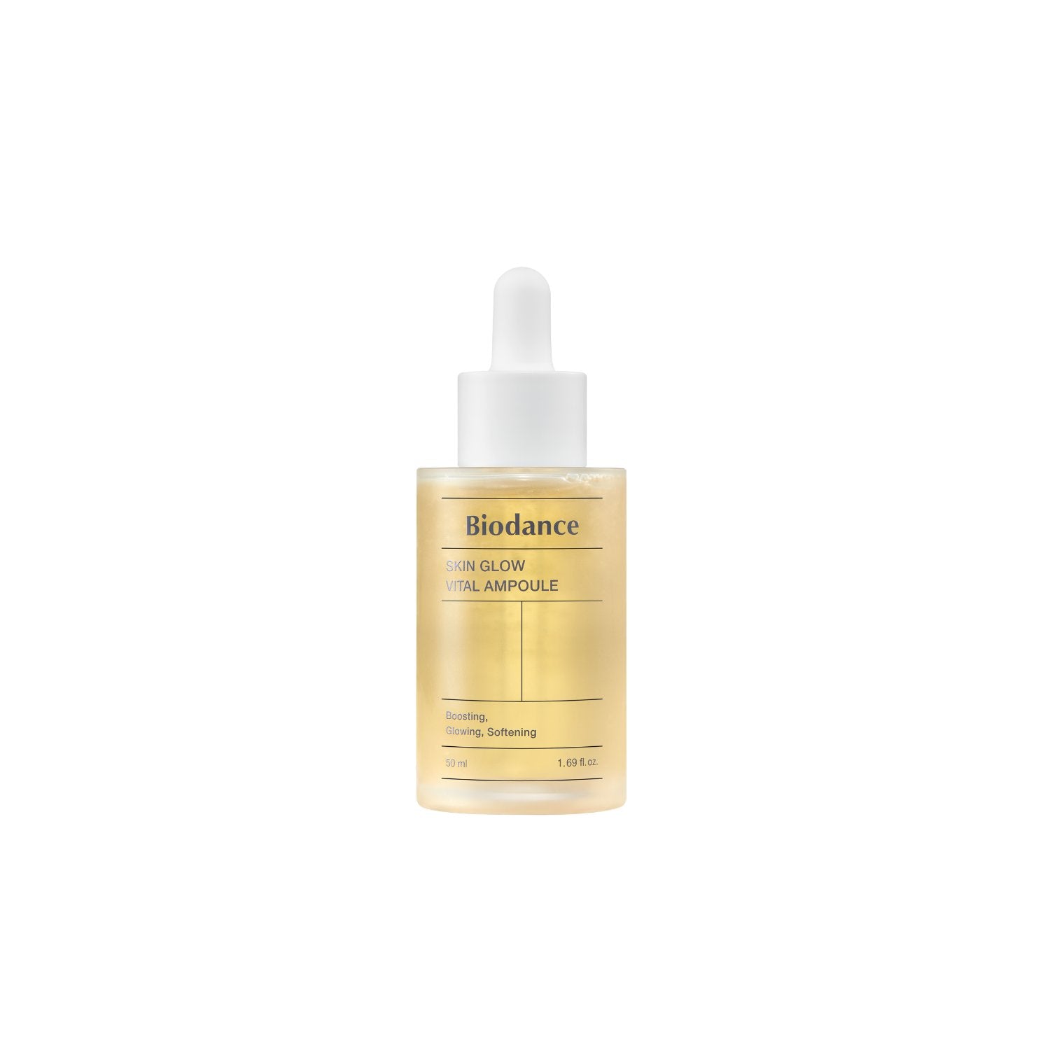 Biodance Skin Glow Vital Ampoule 50ml bottle with clear liquid in a sleek glass ampoule for radiant skin.