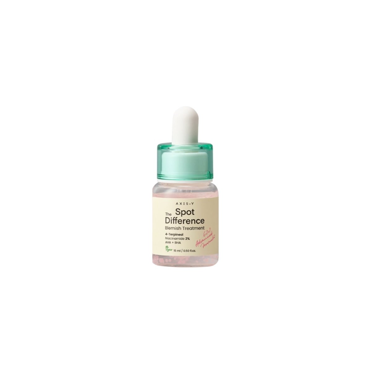 Axis-Y Spot The Difference Blemish Treatment ampoule in a 15ml bottle, designed for targeted blemish care and skin clarity.