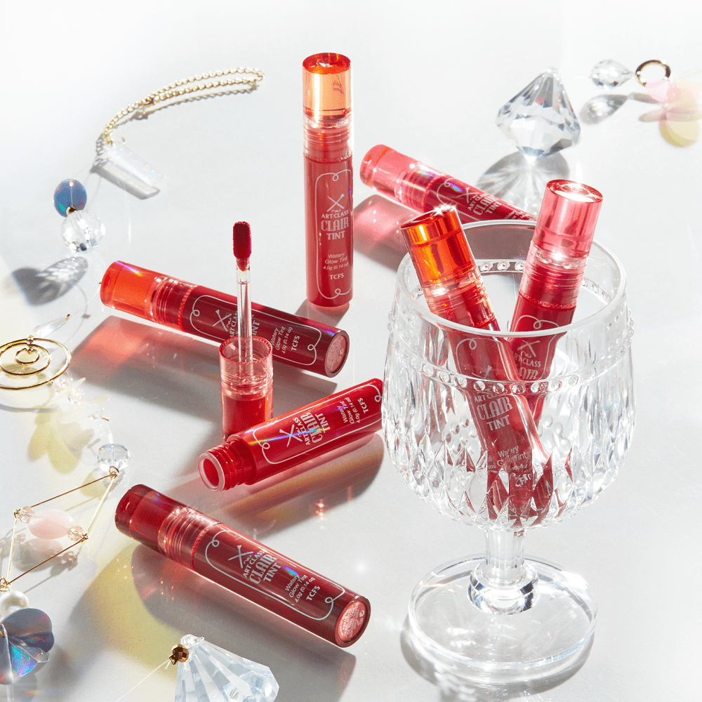 Too Cool For School Artclass Clair Tint lip tint with glossy finish, available in five vibrant colors.