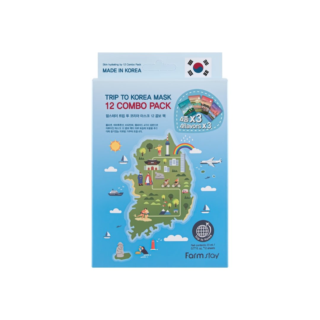 Farmstay Trip To Korea Mask 12 Combo Pack (Collagen,Hyaluronic Acid,Vitamin,Peptide) | La Cosmetique