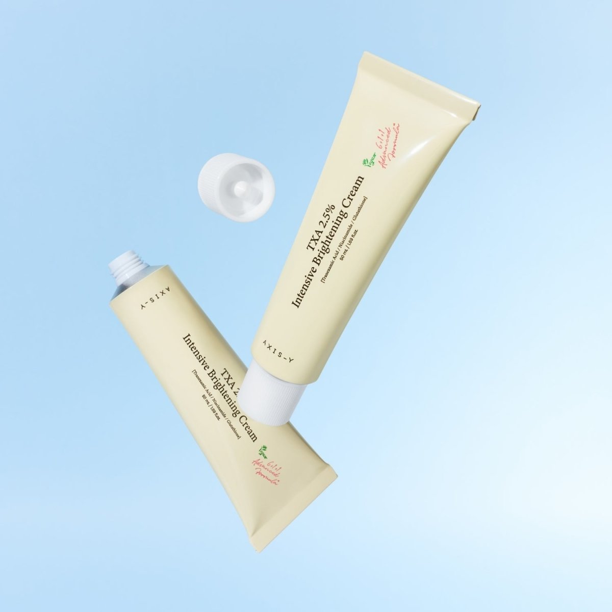 Axis-Y TXA 2.5% Intensive Brightening Cream in 50ml jar, a face moisturizer with brightening and hydrating properties.