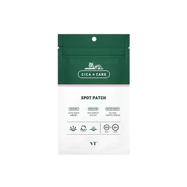 VT Cosmetics Cica Spot Patch with 48 pieces for acne treatment, featuring soothing, clear adhesive patches for spot healing.