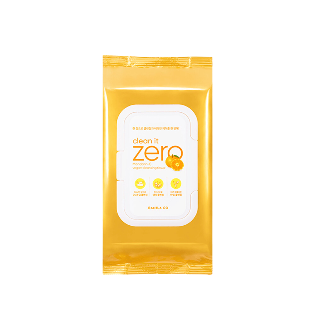 Banila Co Clean It Zero Mandarin C vegan cleansing tissue, 80 sheets, soft and effective makeup remover and skin cleanser.