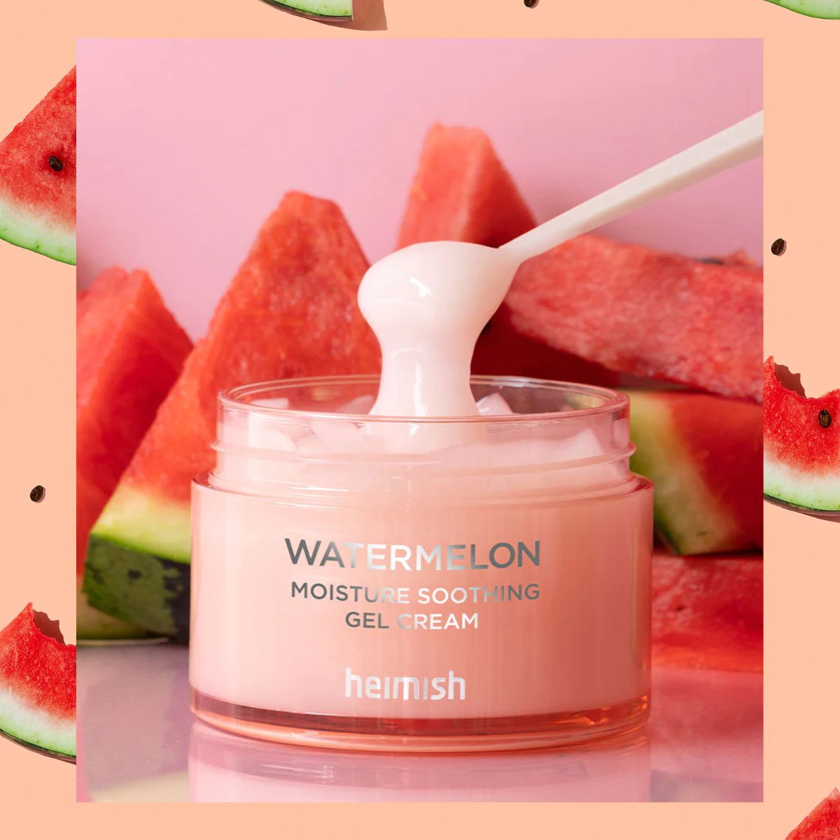 Heimish Watermelon Moisture Soothing Gel Cream 110ml in a jar, featuring fresh watermelon extract for hydrating facial skin.