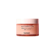 Heimish Watermelon Moisture Soothing Gel Cream 110ml in a clear jar, showing fresh watermelon and gel texture for face hydration.