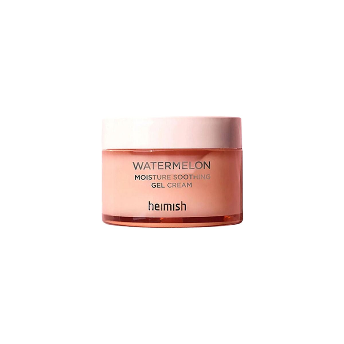 Heimish Watermelon Moisture Soothing Gel Cream 110ml in a clear jar, showing fresh watermelon and gel texture for face hydration.