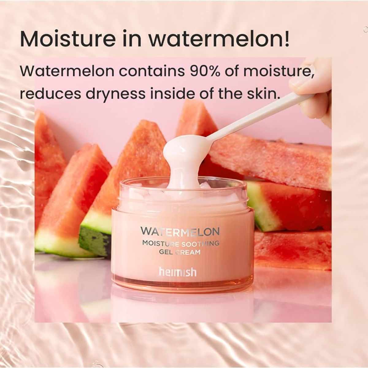 Heimish Watermelon Moisture Soothing Gel Cream in a 110ml jar, showing the fresh, hydrating face moisturizer with watermelon extract.