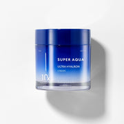 Missha Super Aqua Ultra Hyalron face moisturizer in 70ml jar, showcasing the cream with a smooth, hydrating texture