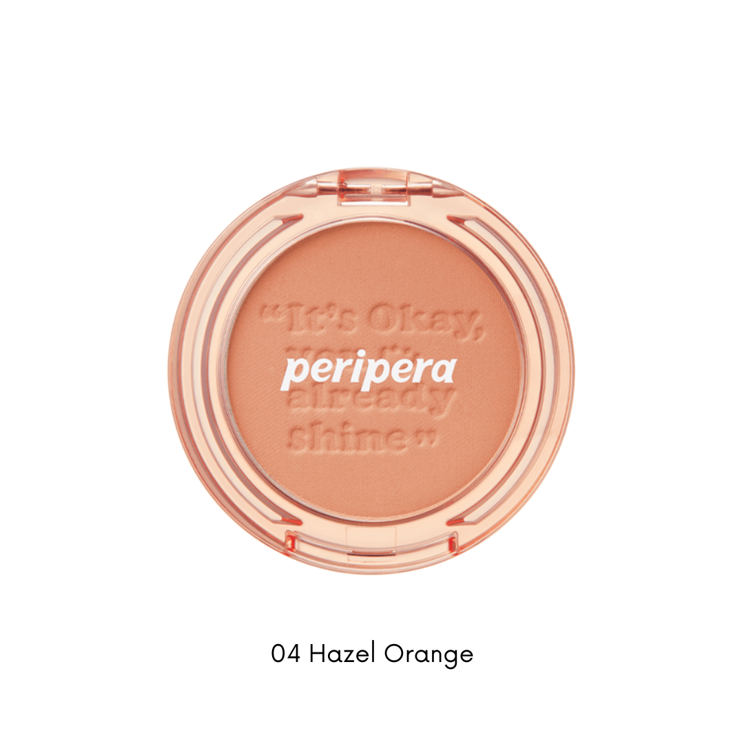 Peripera Pure Blushed Sunshine Cheek blush compact with warm peachy-pink shade and soft matte finish.