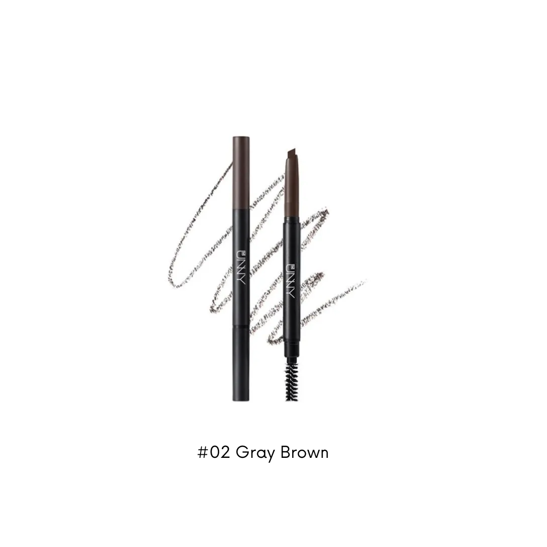 Designing Eyebrow from I'M UNNY showing a natural eyebrow shaping and coloring process on a model's eyebrows.