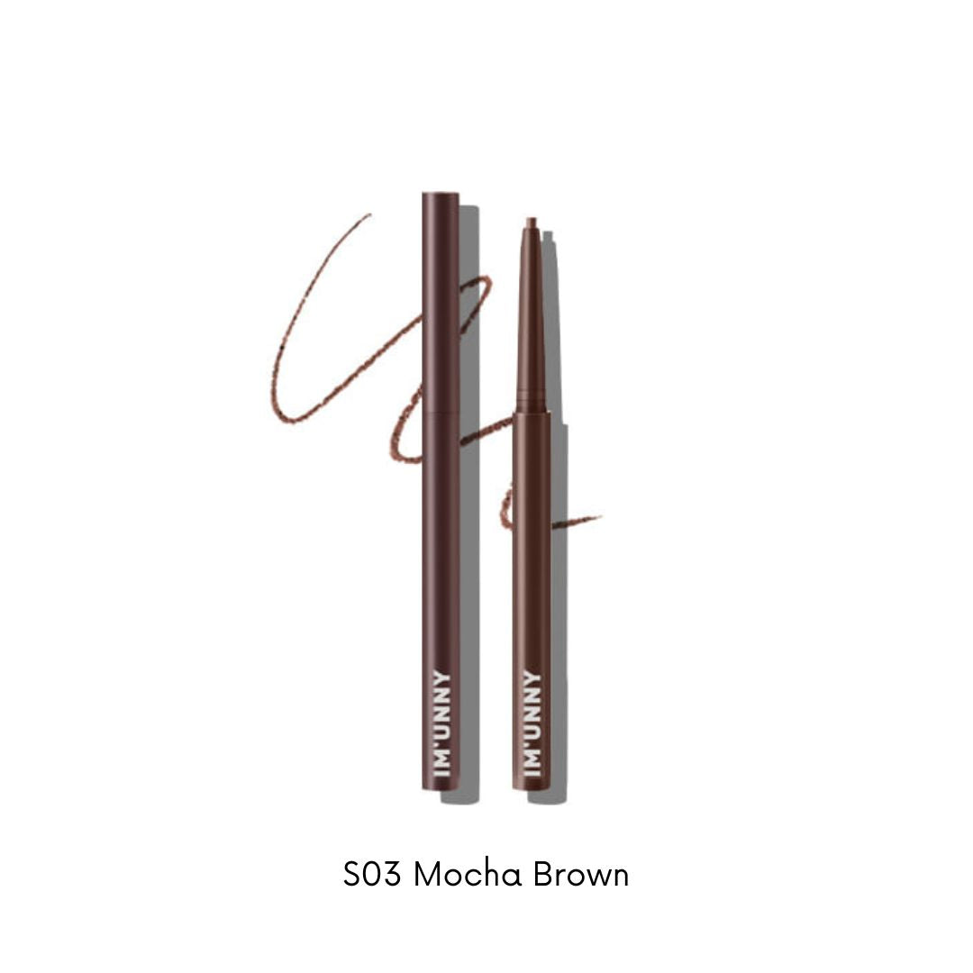I'M UNNY Skinny Fit Slim Pencil Gel Eyeliner in black, showing a sleek, sharpened pencil with a smooth gel formula tip.