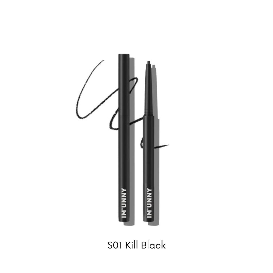 I'M UNNY Skinny Fit Slim Pencil Gel Eyeliner in black, showcasing the sleek, precise application tip on a white background.
