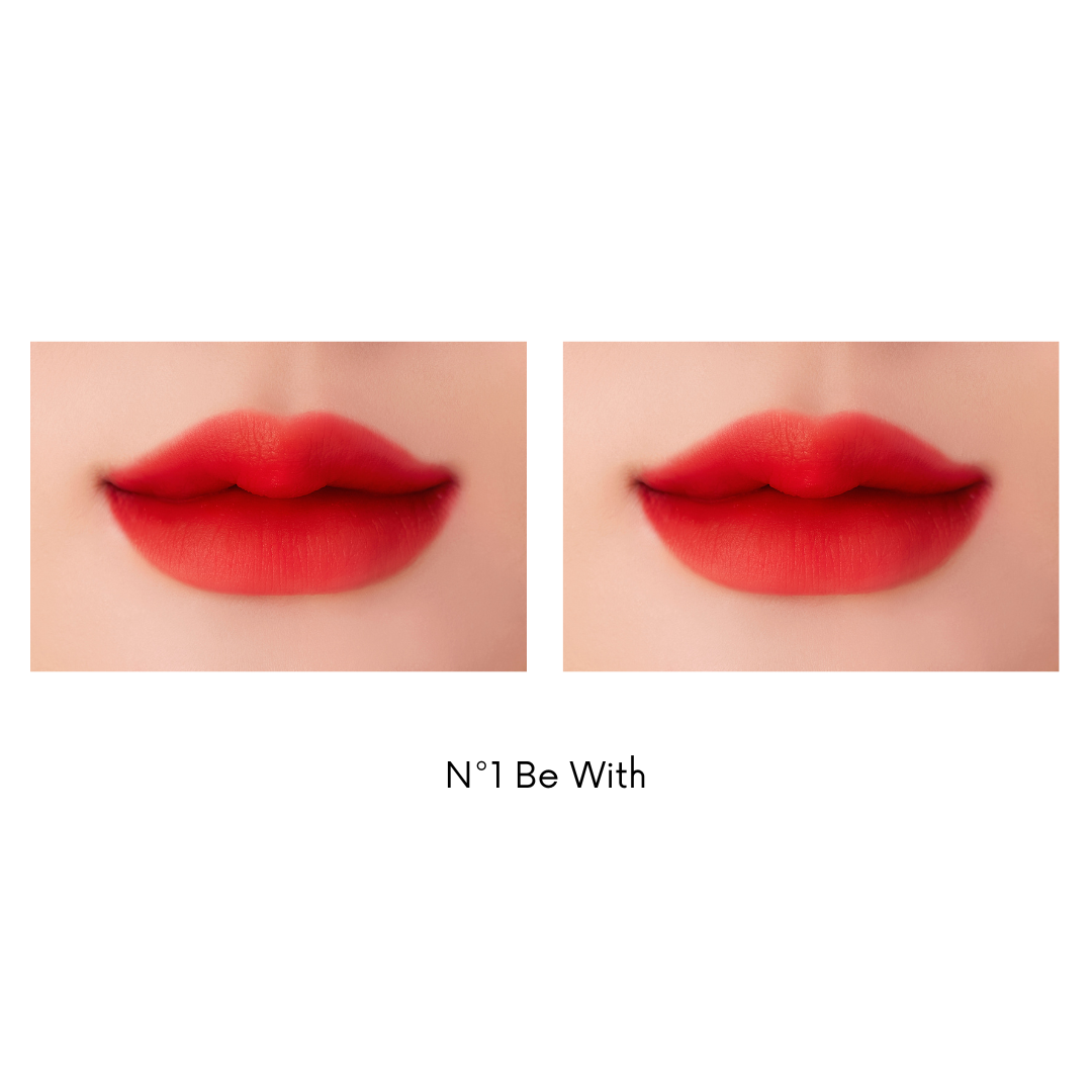 Unleashia Hug Velvet Tint lip tint in 6 colors, showing a close-up of the smooth, velvety texture on lips with a natural finish.