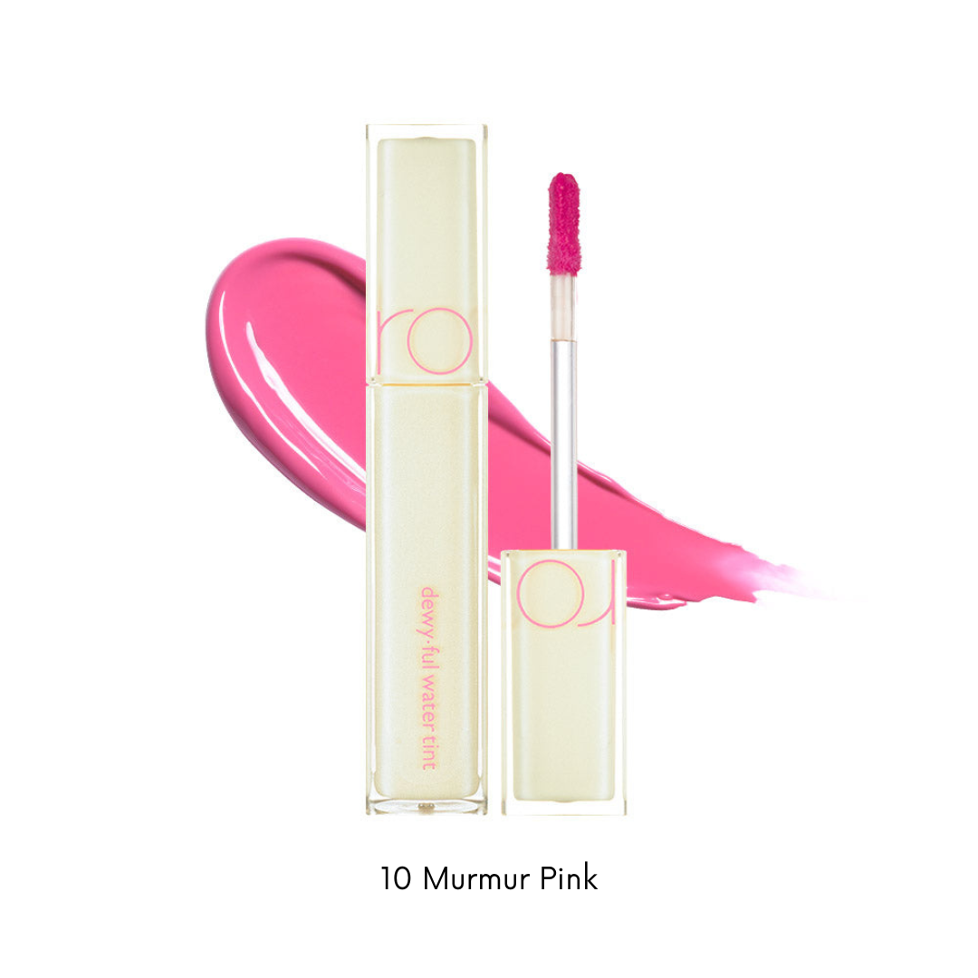 Rom&nd Dewy-ful Water Tint lip tint in 13 colors, featuring vibrant, dewy finish and smooth application on lips.