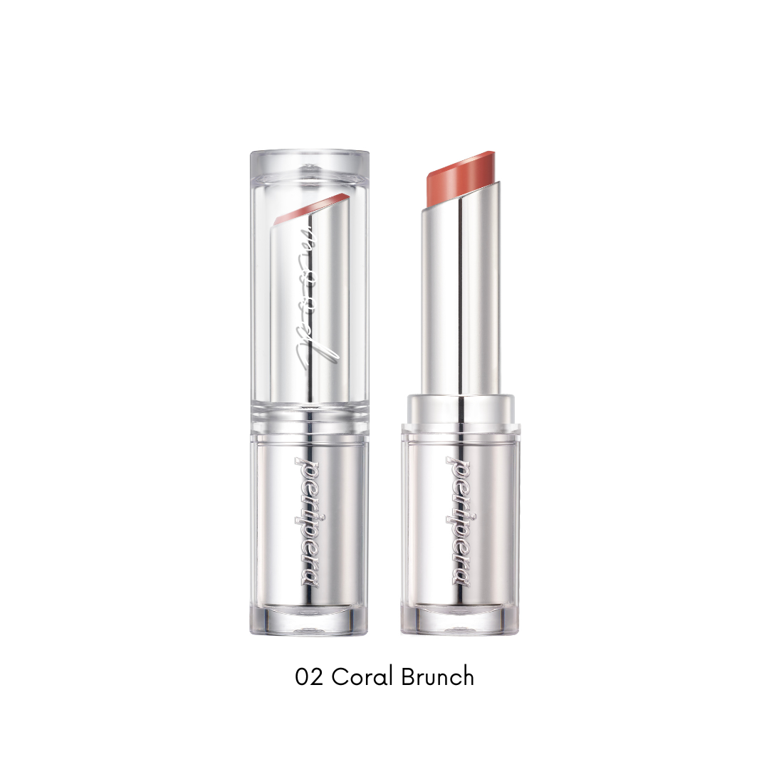 Peripera Ink Mood Glowy Balm lipstick showcasing a vibrant, glossy lip color in a sleek tube.