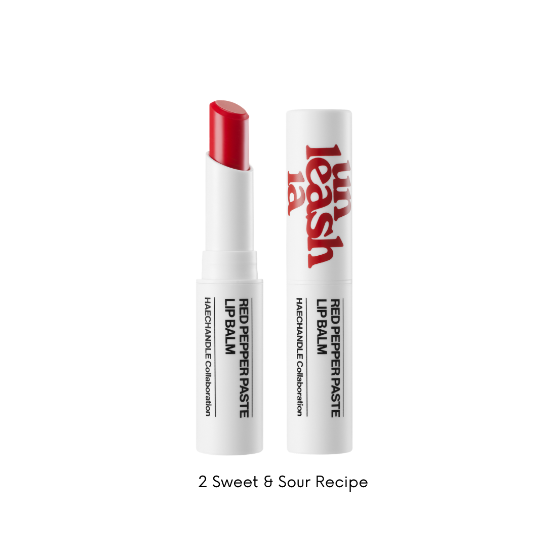 Unleashia red pepper paste lipstick with three color options, featuring vibrant, creamy lipstick in a sleek bullet shape.