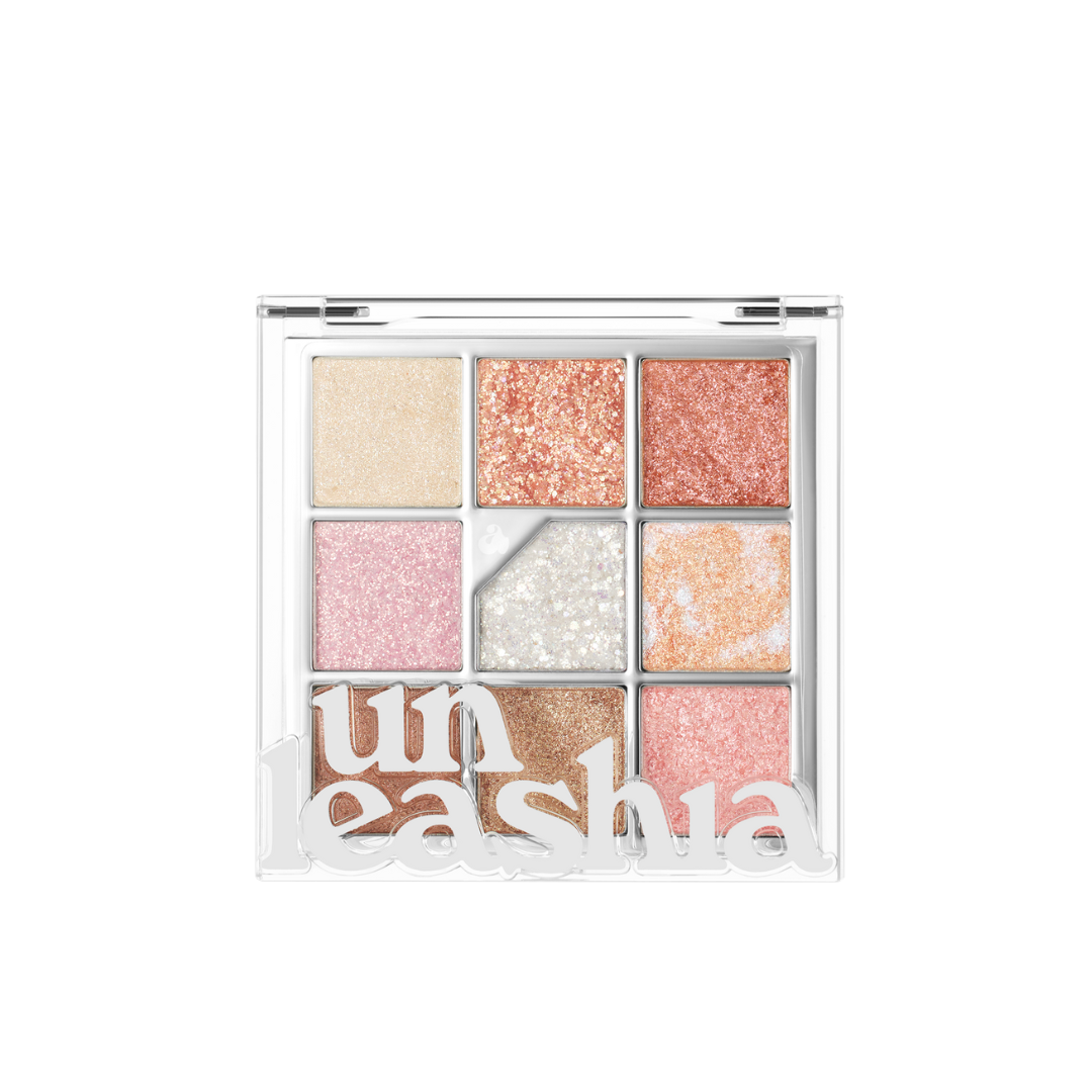 Unleashia Glitterpedia Eye Palette with 7 colorful eyeshadow shades in a compact palette, perfect for vibrant eye looks.