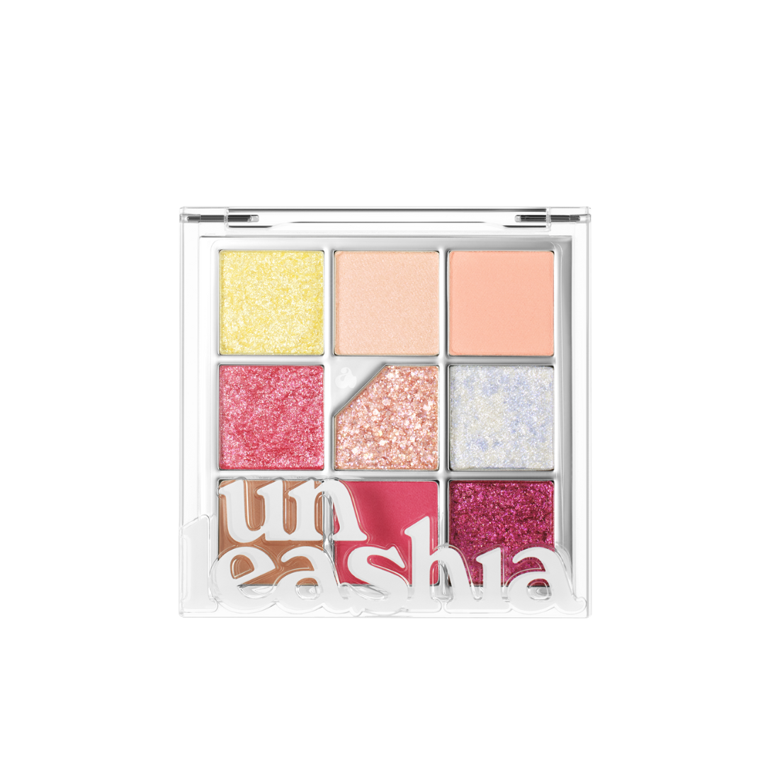 Unleashia Glitterpedia Eye Palette with seven colorful eyeshadow shades in a compact palette, perfect for vibrant eye looks.