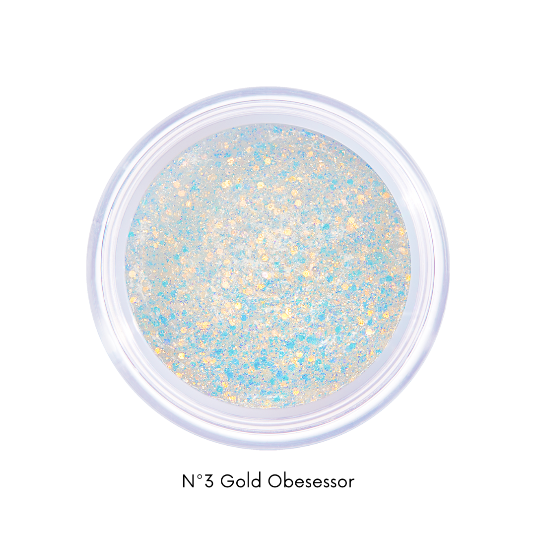 Unleashia loose glitter gel eyeshadow in 4g container, featuring vibrant colors and sparkling, smooth gel texture for eye makeup.