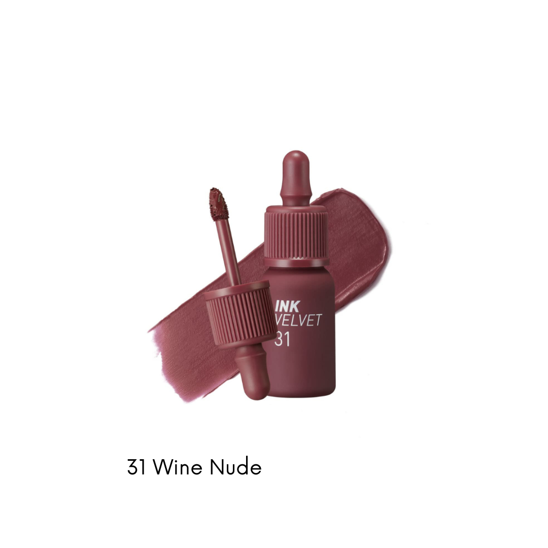 Peripera Ink Velvet lip tint in a soft, matte finish with a smooth, velvety application and natural color.