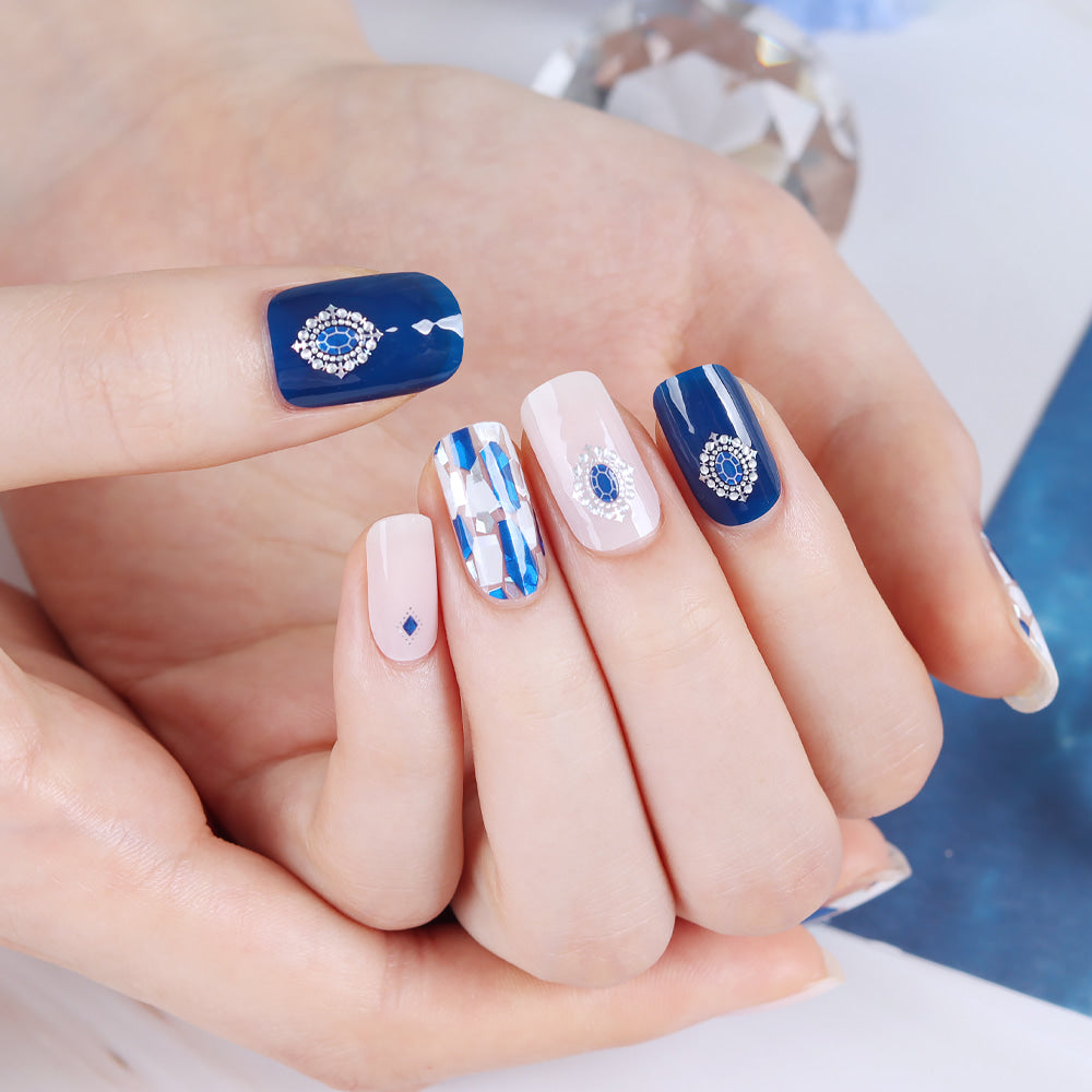 Glossy BlossomGel Nail Strips - Sapphire Bling Shell - La Cosmetique