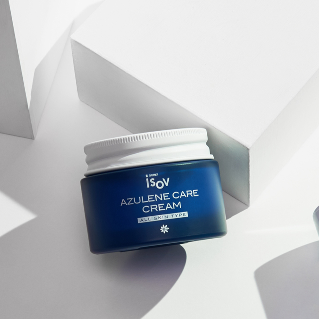 ISOV Azulene Care Cream 50ml face moisturizer, creamy texture with azulene for soothing and hydrating skin.