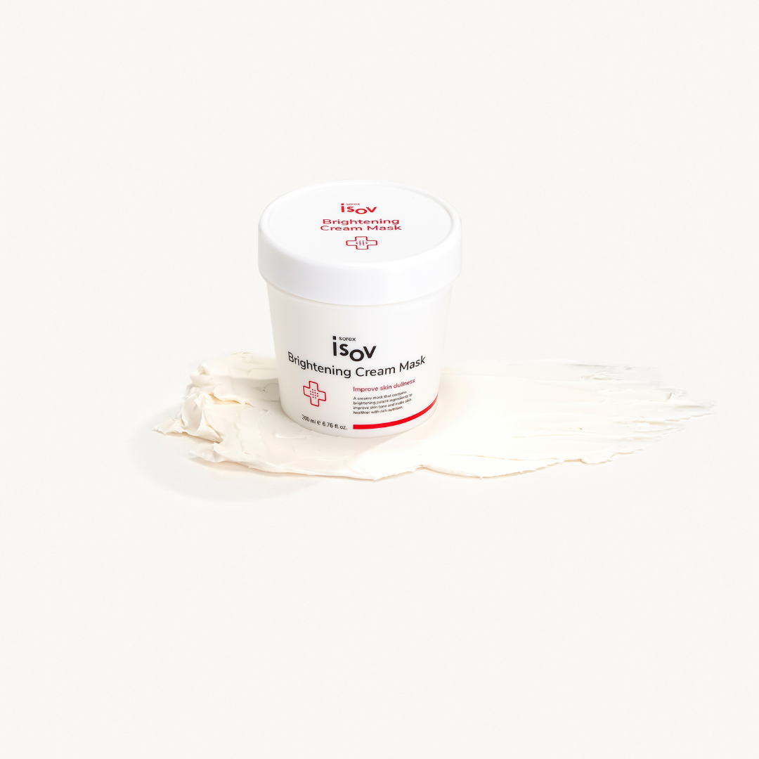 ISOV Brightening Cream Mask Expert 200ml wash-off mask with creamy texture and brightening effects, shown in a white jar.