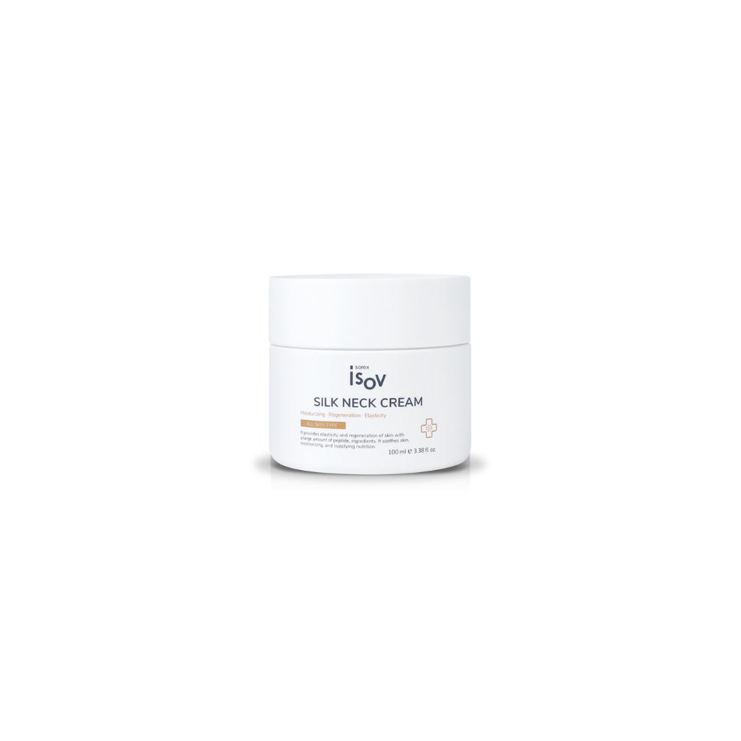 ISOV Silk Neck Cream 100ml jar with smooth silk-textured formula for nourishing and hydrating the neck area.