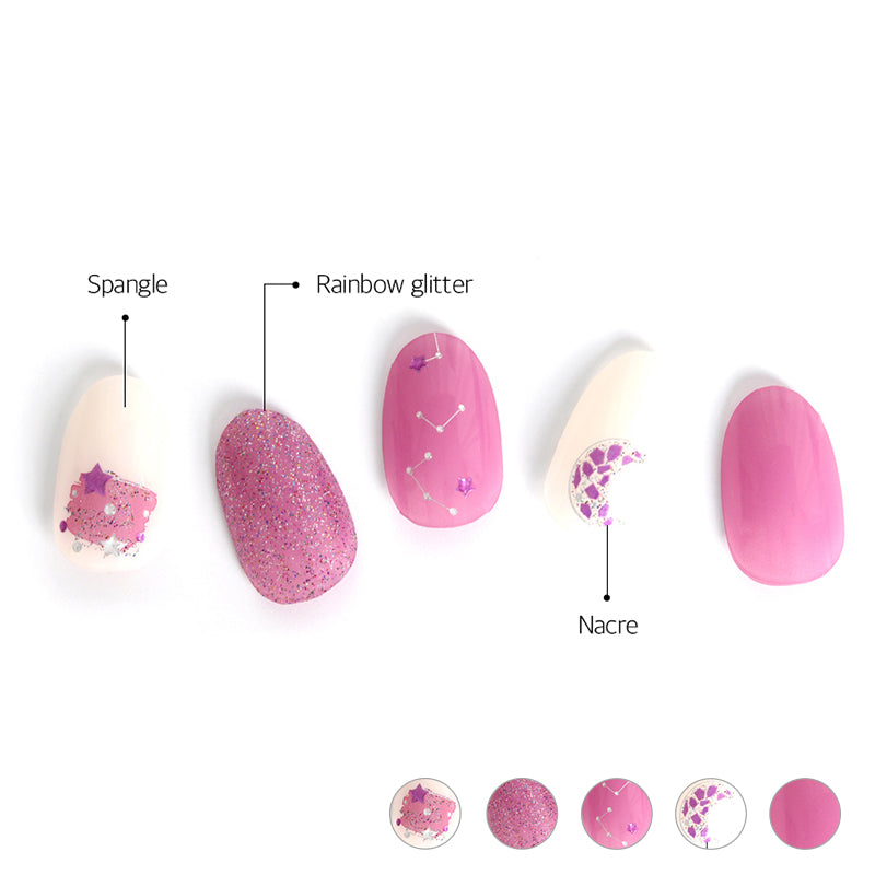 Glossy Blossom Blooming Space gel nail strips on nails with floral design for a stylish, easy-to-apply manicure.