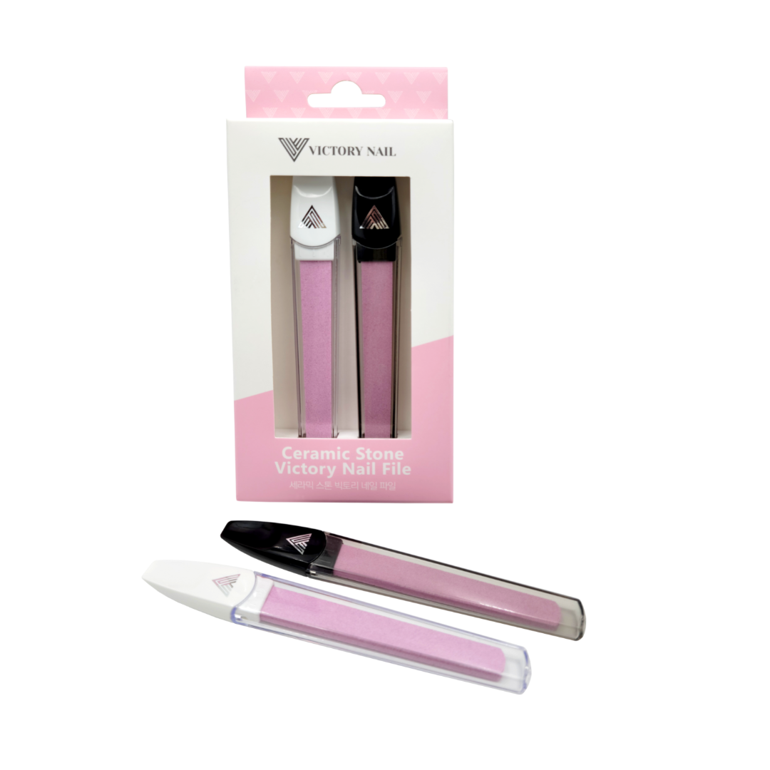 Victory Nail ceramic stone nail file set with two durable, smooth-grain files for shaping and smoothing nails.
