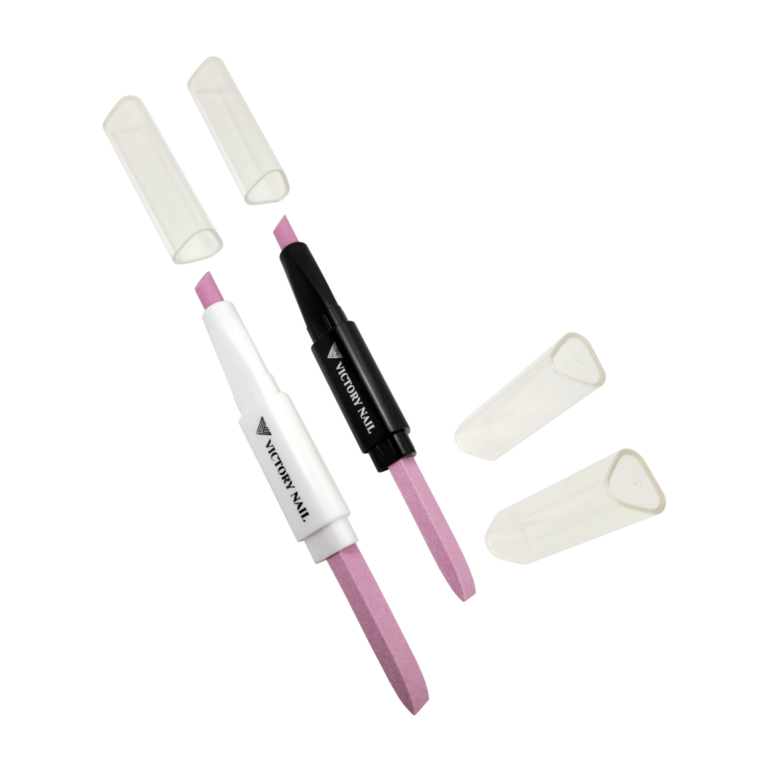 Victory Nail ceramic triangle pusher and file for nails, with a pointed tip and textured surface for nail shaping and cuticle care.