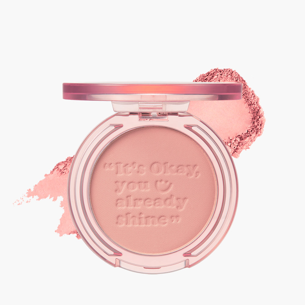 Peripera Pure Blushed Sunshine Cheek blush compact with soft pink powder and subtle shimmer.