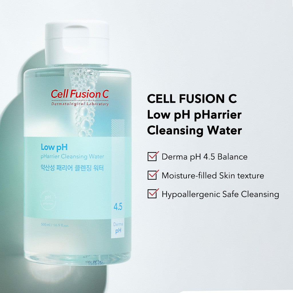 Cell Fusion C Low pH pHarrier Cleansing Water, 500ml oil-free micellar water for gentle facial cleansing.