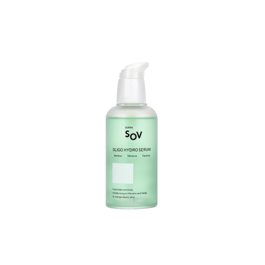 ISOV Oligo Hydro Serum 80ml in a clear dropper bottle, showcasing the hydrating serum's smooth, transparent consistency.