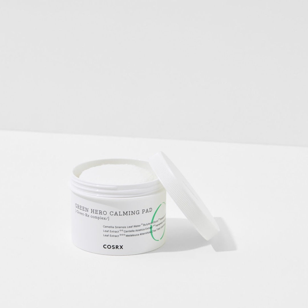 COSRX One Step Green Hero Calming Toner Pad with 70 pads, featuring soothing green ingredients for gentle skin care.