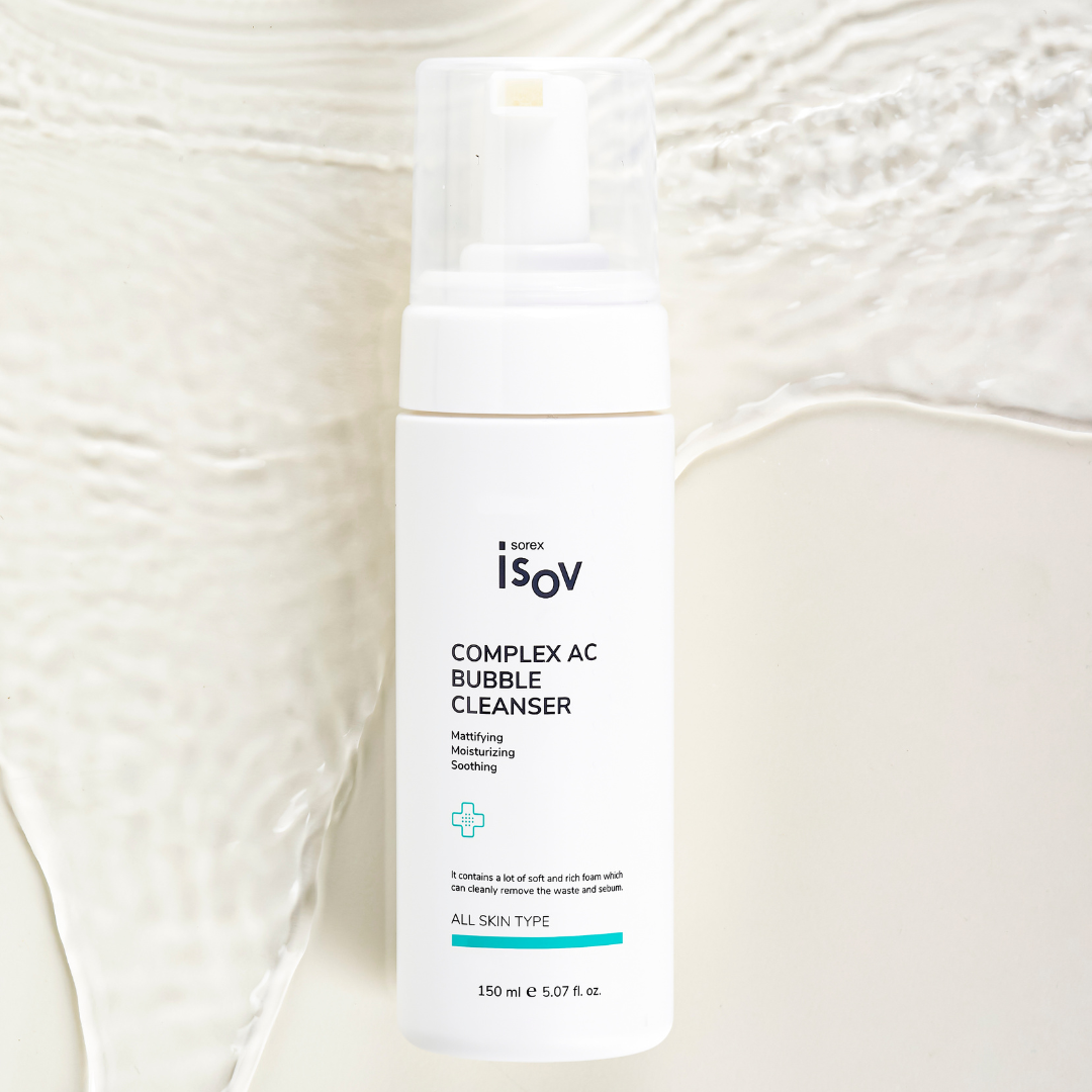 ISOV Complex AC Bubble Cleanser 150ml gel and foam cleanser in a clear bottle with a pump for acne-prone skin.