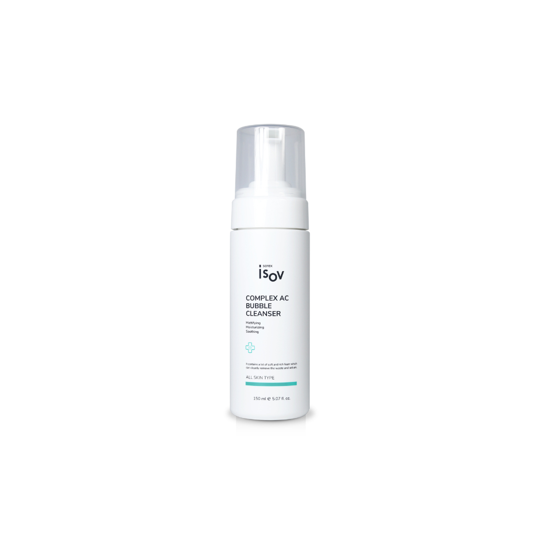 ISOV Complex AC Bubble Cleanser 150ml gel and foam cleanser in a white bottle with a pump dispenser.