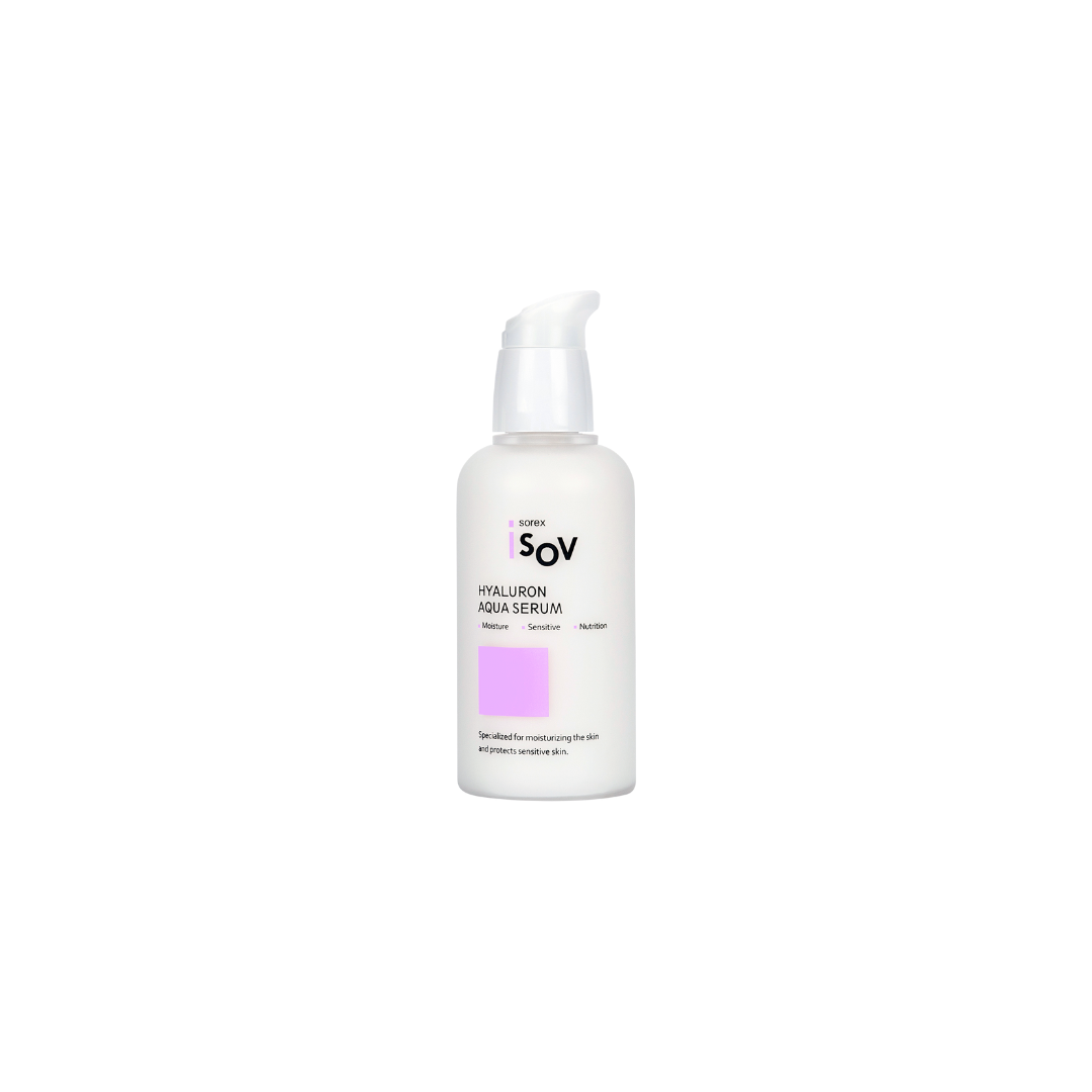 ISOV Hyaluron Aqua Serum 80ml bottle with clear liquid, skincare product for hydration and skin nourishment.