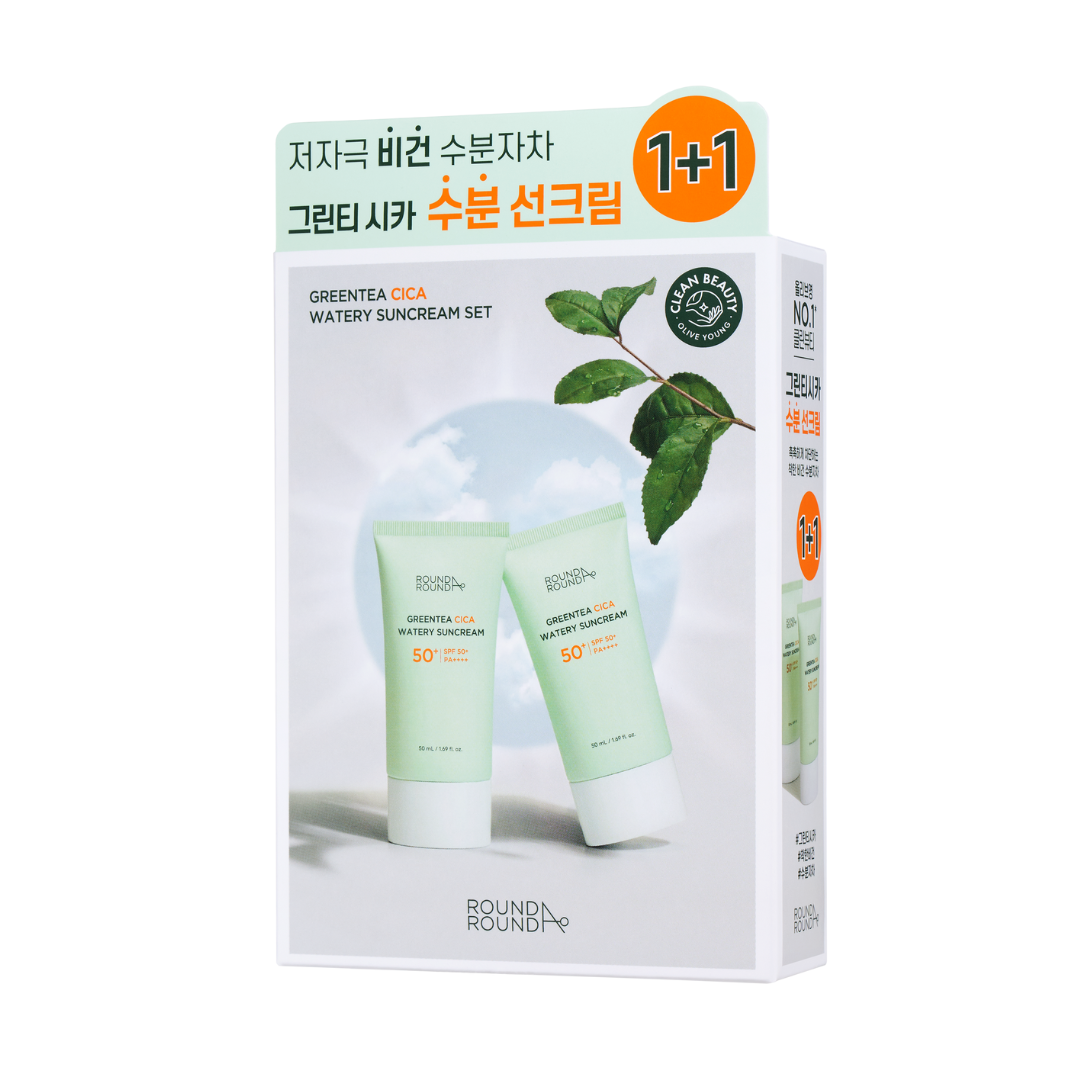 ROUND A’ROUNDGreentea Cica Watery Sun Cream 1+1 Special Set - La Cosmetique