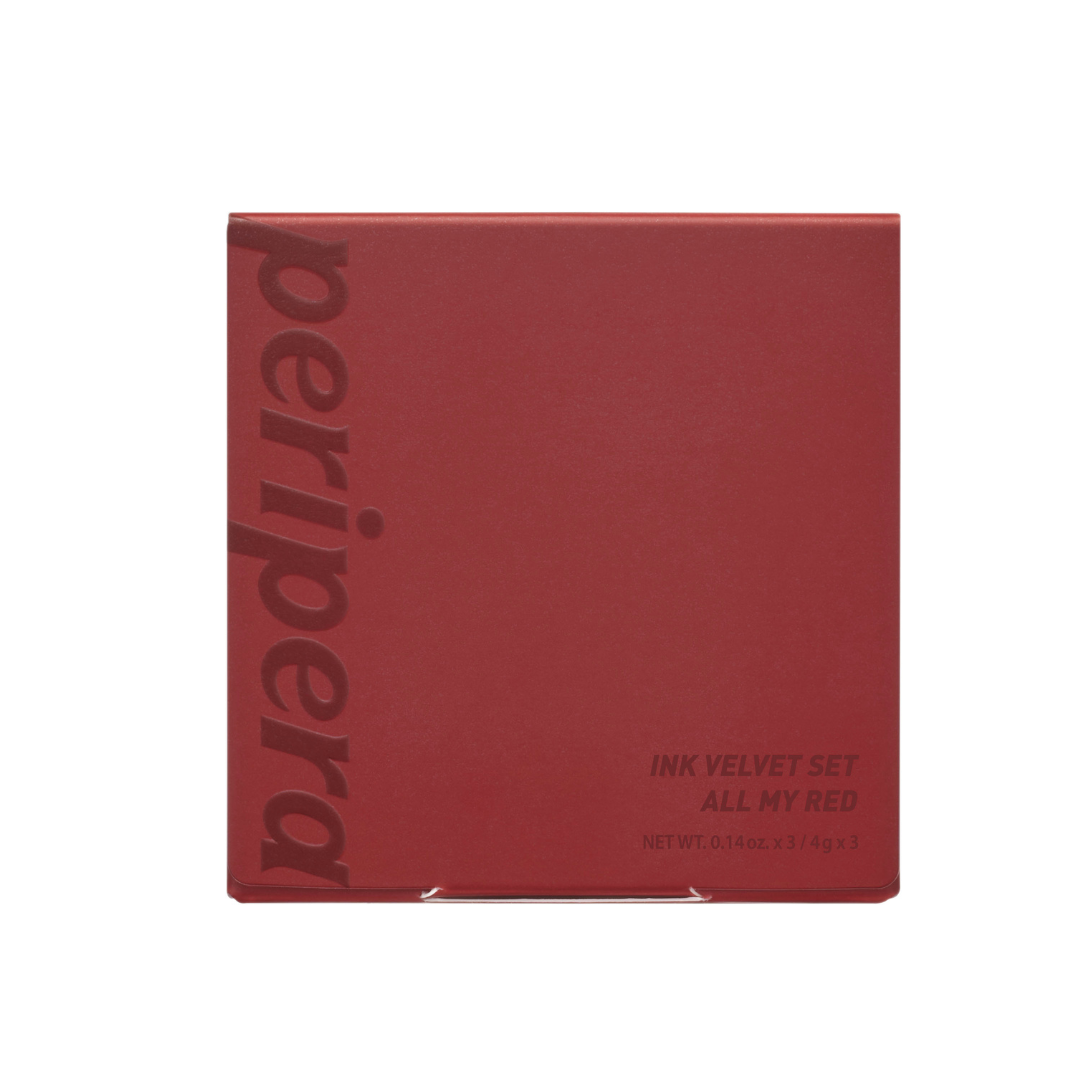 Peripera Ink Velvet lip tint set with two shades, featuring smooth, velvety textures and vibrant color payoff in natural lighting.