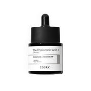 COSRX Hyaluronic Acid 3 Serum 20g in a clear glass bottle with dropper, showcasing its hydrating serum formula.