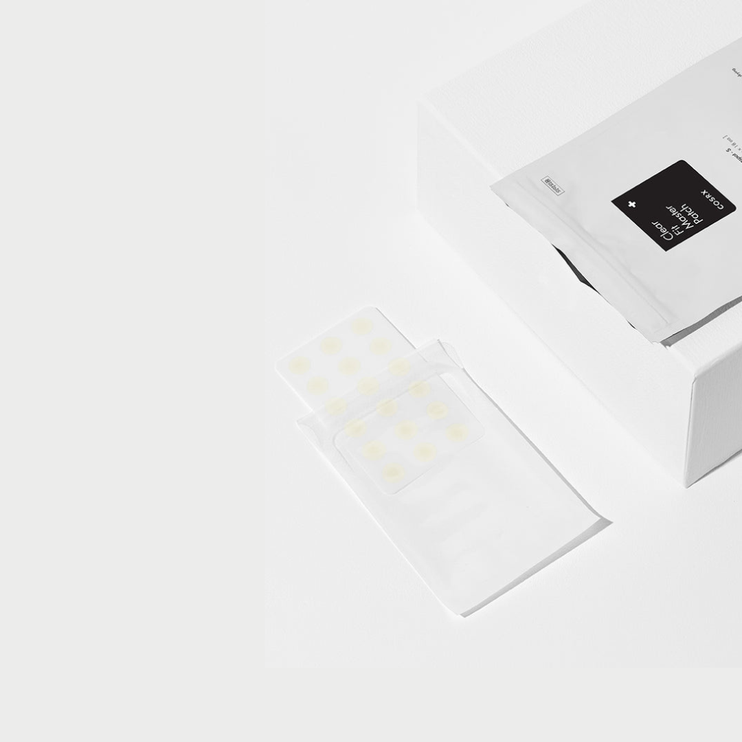 COSRX Clear Fit Master Patch spot patches and cream for skin, featuring three patches on a white background.