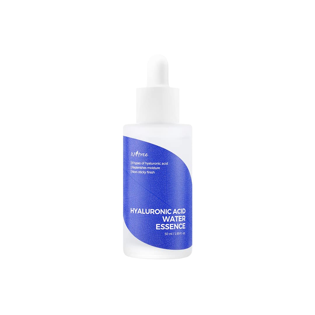 Isntree Hyaluronic Acid Water Essence 50ml bottle with clear liquid and minimalist label, showcasing hydration skincare.
